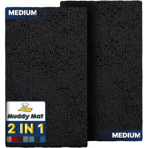 imageMuddy Mat 2Piece Atlantic Blue Medium 30quotX19quot ASSEENONTV Highly Absorbent Microfiber Door Mat Bath Mat and Pet Rug Non Slip Thick Washable Soft Chenille for Kitchen Bedroom Indoor and OutdoorBlack