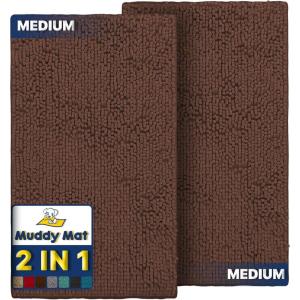 imageMuddy Mat 2Piece Atlantic Blue Medium 30quotX19quot ASSEENONTV Highly Absorbent Microfiber Door Mat Bath Mat and Pet Rug Non Slip Thick Washable Soft Chenille for Kitchen Bedroom Indoor and OutdoorBrown
