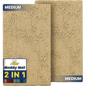 imageMuddy Mat 2Piece Atlantic Blue Medium 30quotX19quot ASSEENONTV Highly Absorbent Microfiber Door Mat Bath Mat and Pet Rug Non Slip Thick Washable Soft Chenille for Kitchen Bedroom Indoor and OutdoorBeige