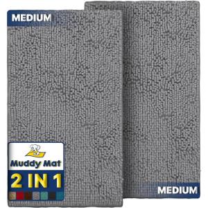 imageMuddy Mat 2Piece Atlantic Blue Medium 30quotX19quot ASSEENONTV Highly Absorbent Microfiber Door Mat Bath Mat and Pet Rug Non Slip Thick Washable Soft Chenille for Kitchen Bedroom Indoor and OutdoorGrey