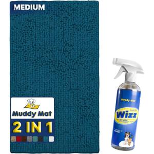 imageMuddy Mat 2in1 Set Atlantic Blue Medium30quotX19quot Microfiber NonSlip Washable ampamp Highly Absorbent Chenille Dog Door Mat with Wizz Stain ampamp Odor RemoverUltimate Pet Cleanup Combo for Pristine Homes