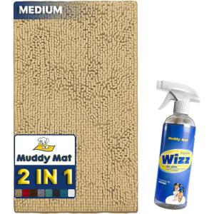 imageMuddy Mat 2in1 Set Beige Medium 30quotX19quot Microfiber NonSlip Washable ampamp Highly Absorbent Chenille Dog Door Mat with Wizz Stain ampamp Odor RemoverUltimate Pet Cleanup Combo for Fresh ampamp Clean HOM