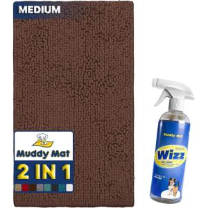 imageMuddy Mat 2in1 Set Brown Medium 30quotX19quot Microfiber NonSlip Washable ampamp Highly Absorbent Chenille Dog Door Mat with Wizz Stain ampamp Odor RemoverUltimate Pet Cleanup Combo for Fresh ampamp Clean Homes