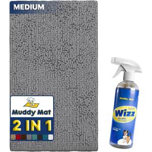 imageMuddy Mat 2in1 Set Grey Medium 30quotX19quot Microfiber NonSlip Washable ampamp Highly Absorbent Chenille Dog Door Mat with Wizz Stain ampamp Odor RemoverUltimate Pet Cleanup Combo for Fresh ampamp Clean Homes