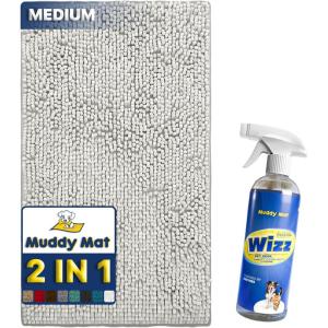 imageMuddy Mat 2in1 Set White Medium 30quotX19quot Microfiber NonSlip Washable ampamp Highly Absorbent Chenille Dog Door Mat with Wizz Stain ampamp Odor RemoverUltimate Pet Cleanup Combo for Fresh ampamp Clean Homes