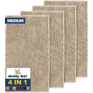 imageMuddy Mat 4Piece Atlantic Blue Medium 30quotX19quot ASSEENONTV Highly Absorbent Microfiber Door Mat Bath Mat and Pet Rug Non Slip Thick Washable Soft Chenille for Kitchen Bedroom Indoor and OutdoorBeige
