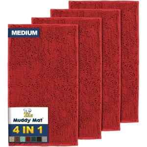imageMuddy Mat 4Piece Atlantic Blue Medium 30quotX19quot ASSEENONTV Highly Absorbent Microfiber Door Mat Bath Mat and Pet Rug Non Slip Thick Washable Soft Chenille for Kitchen Bedroom Indoor and OutdoorRed