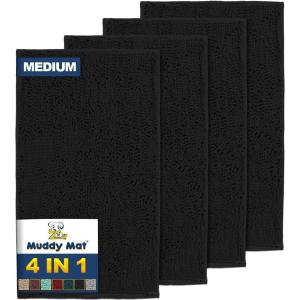 imageMuddy Mat 4Piece Atlantic Blue Medium 30quotX19quot ASSEENONTV Highly Absorbent Microfiber Door Mat Bath Mat and Pet Rug Non Slip Thick Washable Soft Chenille for Kitchen Bedroom Indoor and OutdoorBlack