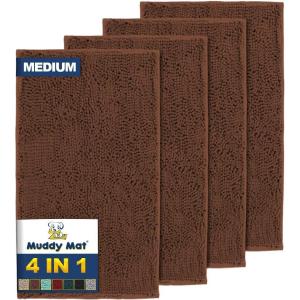 imageMuddy Mat 4Piece Atlantic Blue Medium 30quotX19quot ASSEENONTV Highly Absorbent Microfiber Door Mat Bath Mat and Pet Rug Non Slip Thick Washable Soft Chenille for Kitchen Bedroom Indoor and OutdoorChocolate Brown