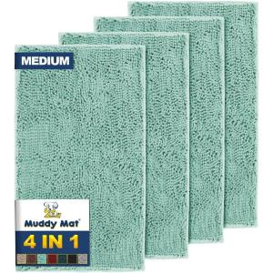 imageMuddy Mat 4Piece Atlantic Blue Medium 30quotX19quot ASSEENONTV Highly Absorbent Microfiber Door Mat Bath Mat and Pet Rug Non Slip Thick Washable Soft Chenille for Kitchen Bedroom Indoor and OutdoorSeafoam Green