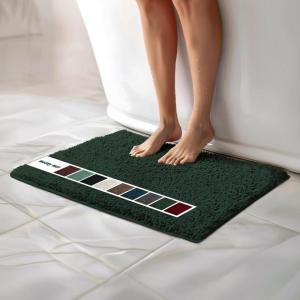 imageMuddy Mat Chenille Bathroom Rugs Quick Dry Microfiber Mats Non Slip Washable Extra Thick Soft and Highly Absorbent Bath Mats for Bathroom Kitchen and Shower Floor  Grey Runner 59quotX24quotDark Green