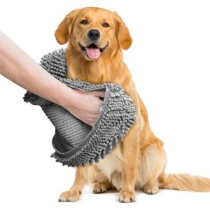 imageMuddy Mat Doggy Dryer Highly Absorbent Microfiber Washable Dog Shammy Quick Drying Towel Absorber Extra Soft Plush Wrap Chenille Bath Towels to Dry Soggy Large Pets ampamp Small Puppy  BeigeGrey
