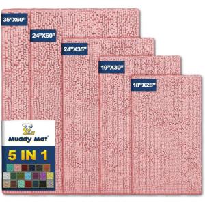 imageMuddy Mat Pack of 5 Absorbent Microfiber Door Mat and Pet Rug Non Slip Thick Washable Area and Bath Mat Soft Chenille for Kitchen Bathroom Bedroom Indoor and Outdoor  Light Pink Sizes S to XXL