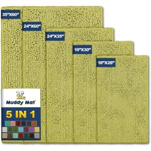 imageMuddy Mat Pack of 5 Highly Absorbent Microfiber Door Mat and Pet Rug Non Slip Thick Washable Area and Bath Mat Soft Chenille for Kitchen Bathroom Bedroom Indoor and Outdoor  Yellow Sizes S to XXL