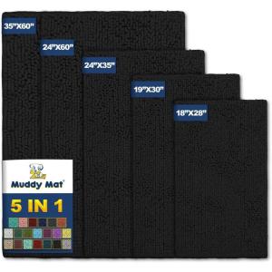 imageMuddy Mat Pack of 5 Highly Absorbent Microfiber Door Mat and Pet Rug Non Slip Thick Washable Area and Bath Mat Soft Chenille for Kitchen Bathroom Bedroom Indoor and Outdoor  Black Sizes S to XXL