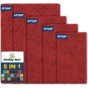 imageMuddy Mat Pack of 5 Highly Absorbent Microfiber Door Mat and Pet Rug Non Slip Thick Washable Area and Bath Mat Soft Chenille for Kitchen Bathroom Bedroom Indoor and Outdoor  Sizes S to XXL