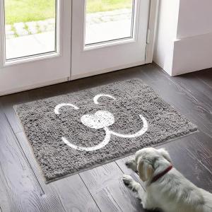 imageMuddy Mat Paw Dog Door Embroidery Mat Super Absorbent Microfiber Indoor Outdoor mat for Muddy Paws NonSlip Washable Pet Rug Quick Dry Chenille Entryway Carpet Machine Washable  Grey 19x30Pet Face