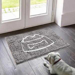 imageMuddy Mat Paw Dog Door Embroidery Mat Super Absorbent Microfiber Indoor Outdoor mat for Muddy Paws NonSlip Washable Pet Rug Quick Dry Chenille Entryway Carpet Machine Washable  Grey 19x30Pet Bowl