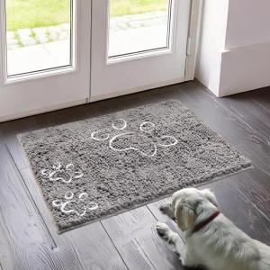 imageMuddy Mat Paw Dog Door Embroidery Mat Super Absorbent Microfiber Indoor Outdoor mat for Muddy Paws NonSlip Washable Pet Rug Quick Dry Chenille Entryway Carpet Machine Washable  Grey 19x30Paw