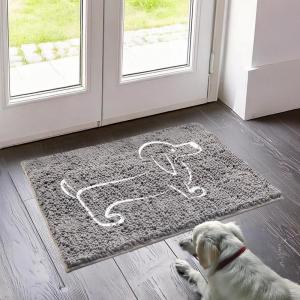 imageMuddy Mat Paw Dog Door Embroidery Mat Super Absorbent Microfiber Indoor Outdoor mat for Muddy Paws NonSlip Washable Pet Rug Quick Dry Chenille Entryway Carpet Machine Washable  Grey 19x30Hot Dog